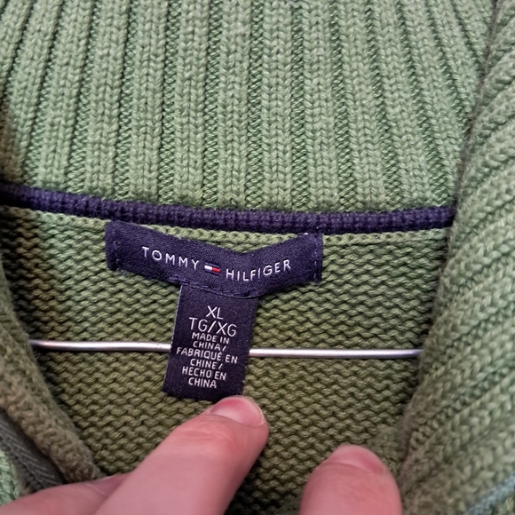 Tommy Hilfiger Womens Size XL Half Zip Green Knit Long Sweater Crest Logo - Picture 5 of 7